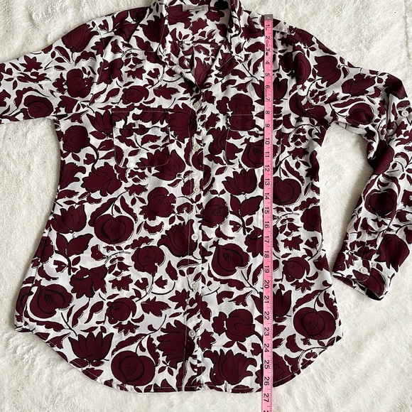 LOFT Outlet | Burgundy & White Floral Print Button Down Blouse - Picture 13 of 13